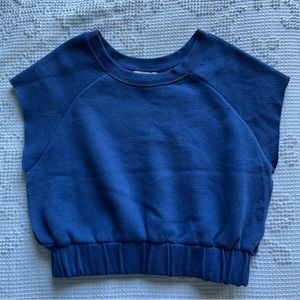 Cut Off Sleeve Blue Sweatshirt Crop Top